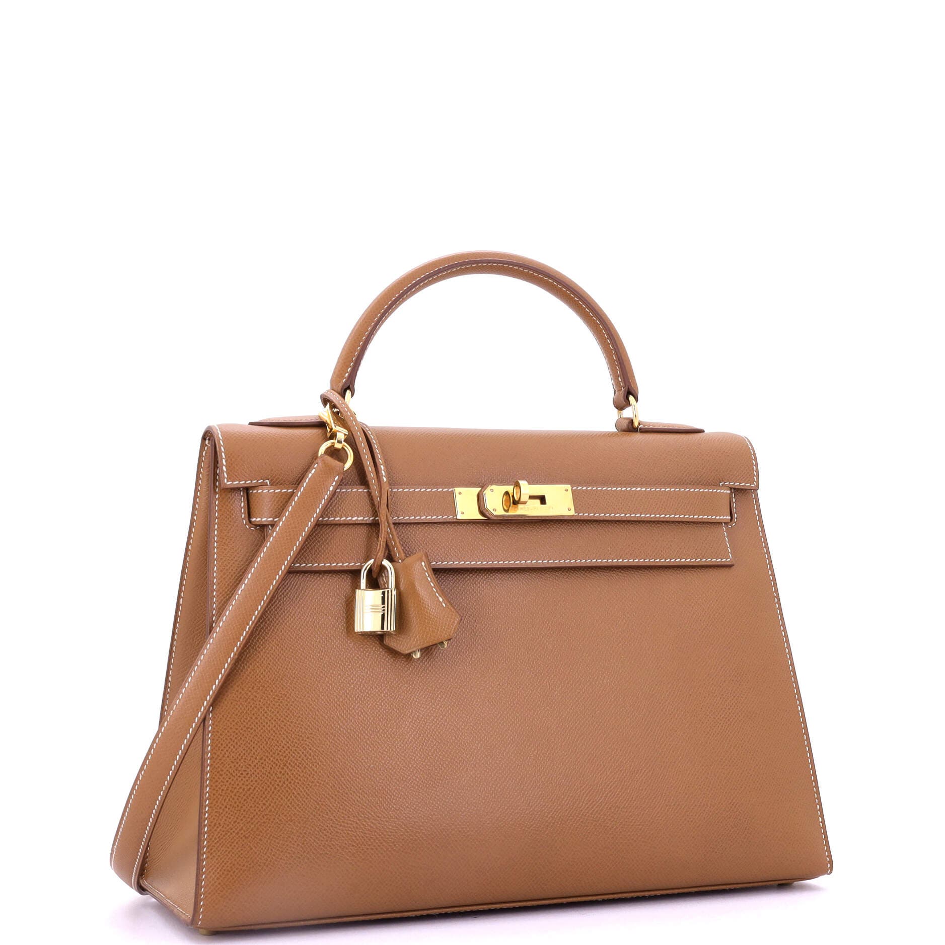 Pre-Owned Hermes Kelly Handbag Brown Courchevel with Gold Hardware 32, Alternate, color, 