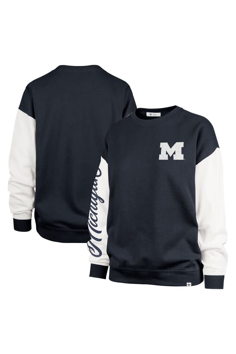Women's '47  Navy Michigan Wolverines Double Header Rise Andie Pullover Sweatshirt, Main, color, Navy