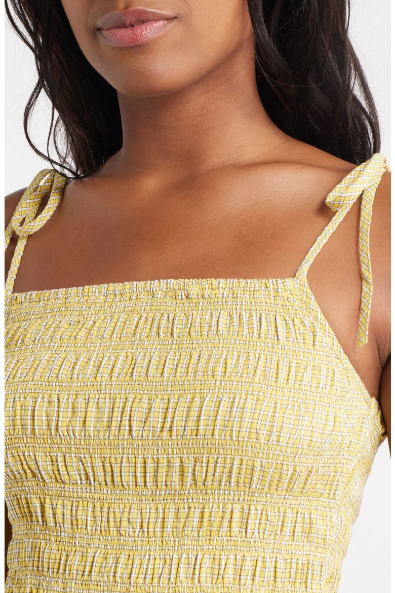 Shirred Cotton Seersucker Midi Sundress, Alternate, color, YELLOW