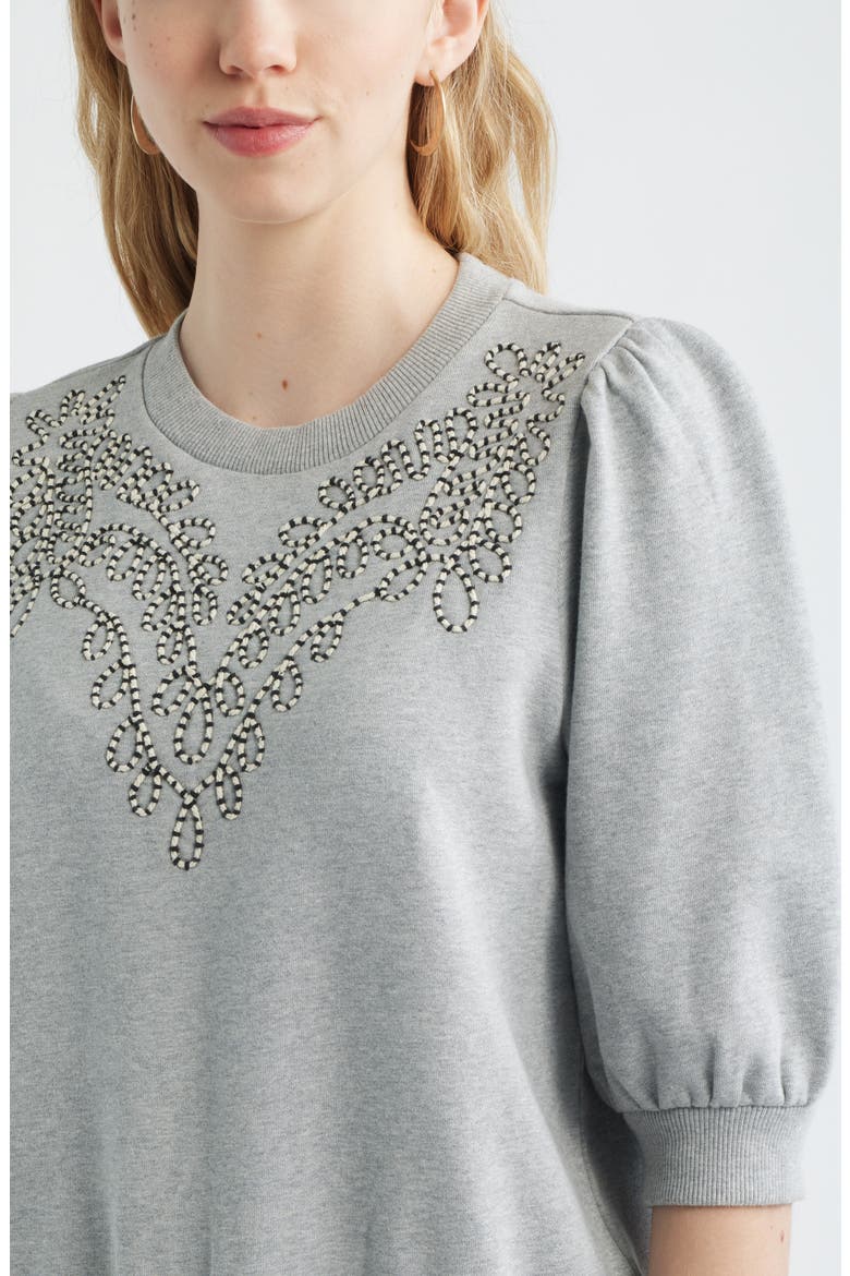 Embroidered Puff Sleeve Sweatshirt, Alternate, color, GREY HEATHER EMBROIDERY