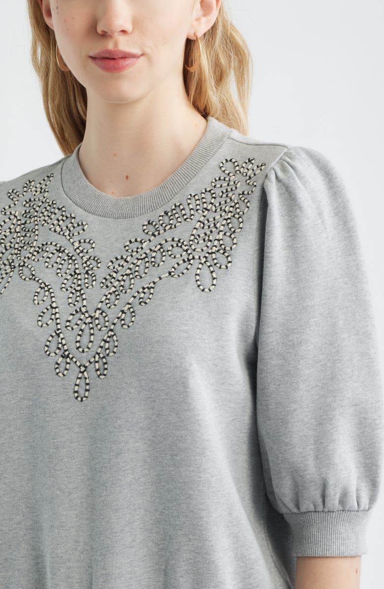 Treasure & Bond Embroidered Puff Sleeve Sweatshirt, Alternate, color, Grey Heather Embroidery