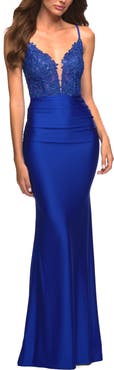 La Femme Prom Dress with Beautiful Lace Bodice and Jersey Skirt