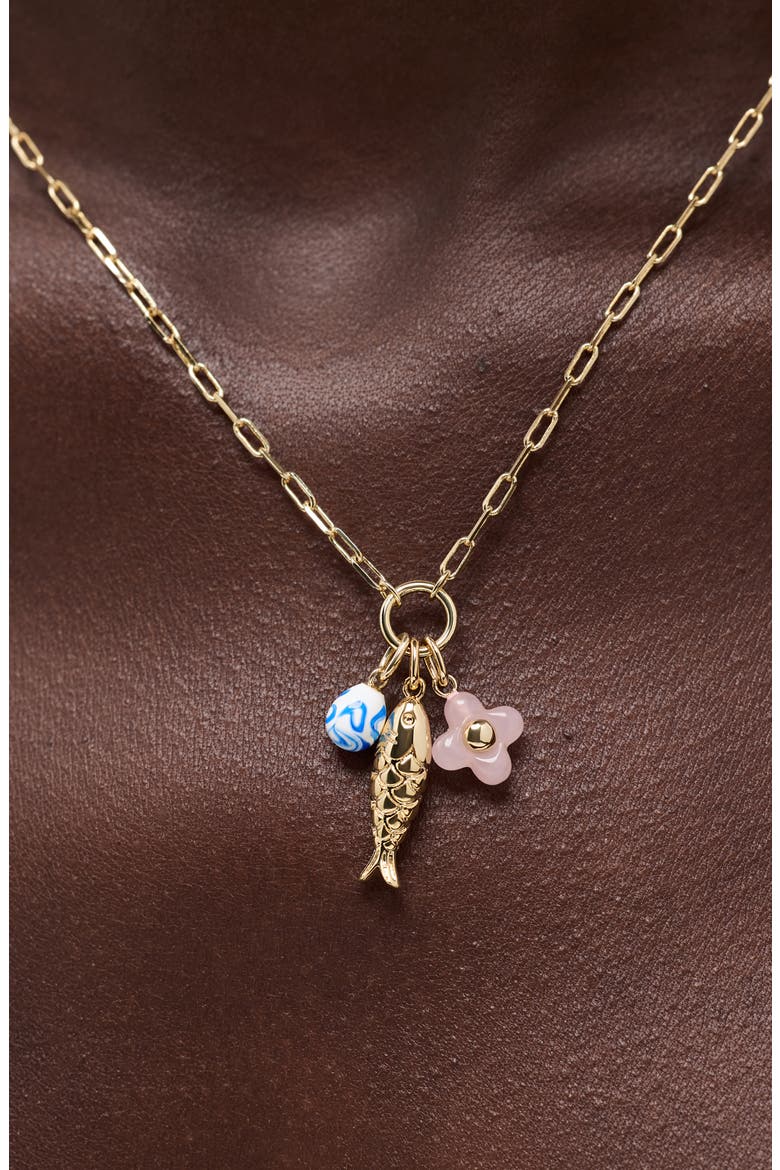Floral Charm Necklace, Alternate, color, GOLD
