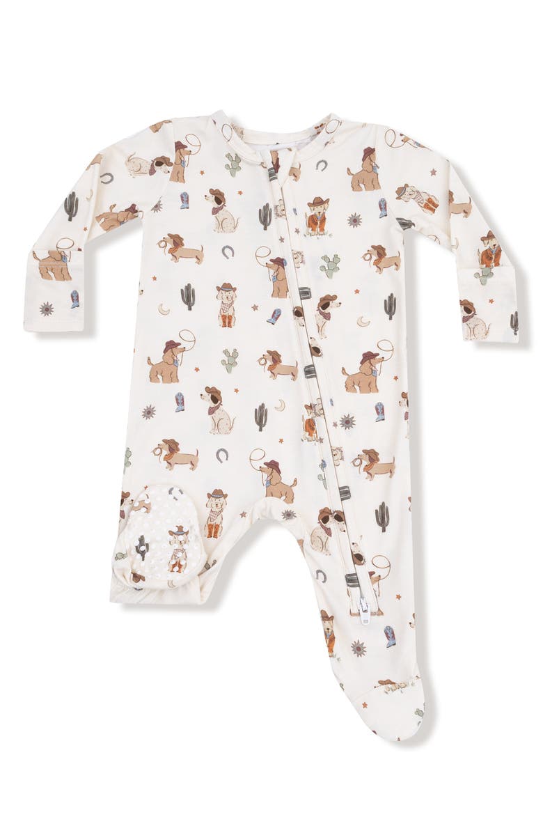 Angel Dear Cowboy Dogs Print Footie, Main, color, Ivory/ Green
