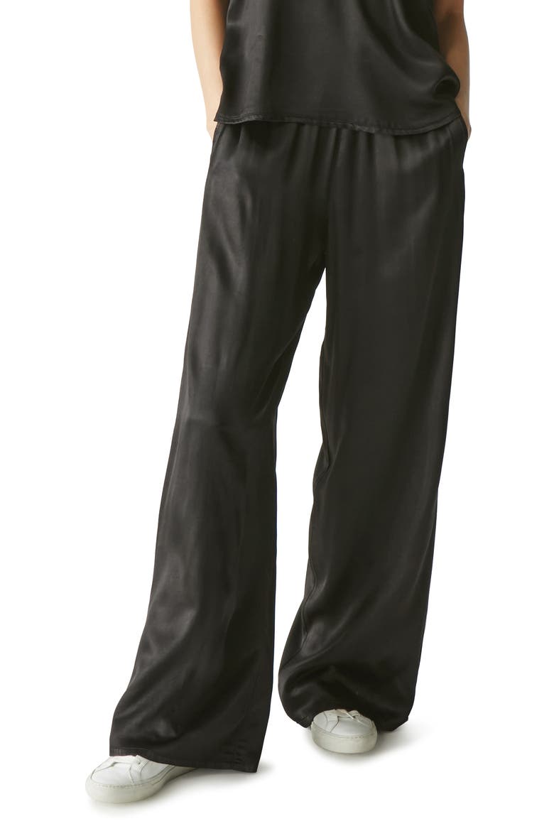 Cyrus Wide Leg Satin Pants, Main, color, BLACK