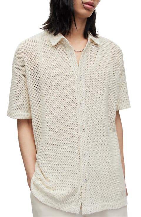 Munro Open Stitch Short Sleeve Cotton Button-Up Shirt