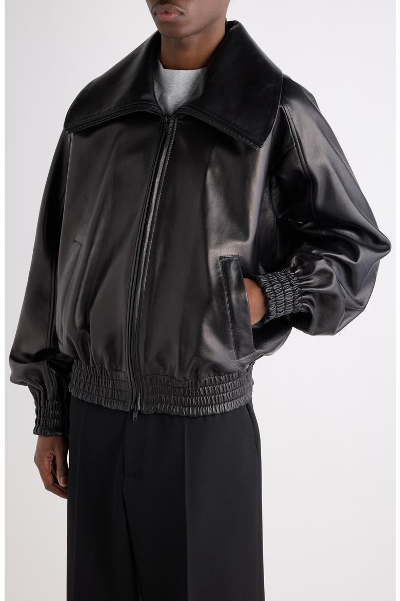 High Collar Leather Jacket, Alternate, color, 1000 BLACK