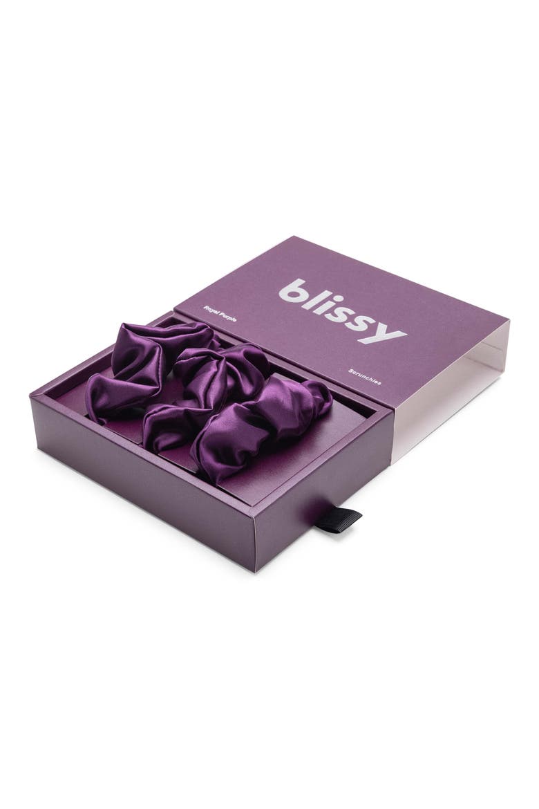 3-Pack Silk Scrunchies, Alternate, color, ROYAL PURPLE
