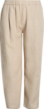 Eileen Fisher Pleated Organic Linen Ankle Lantern Pants