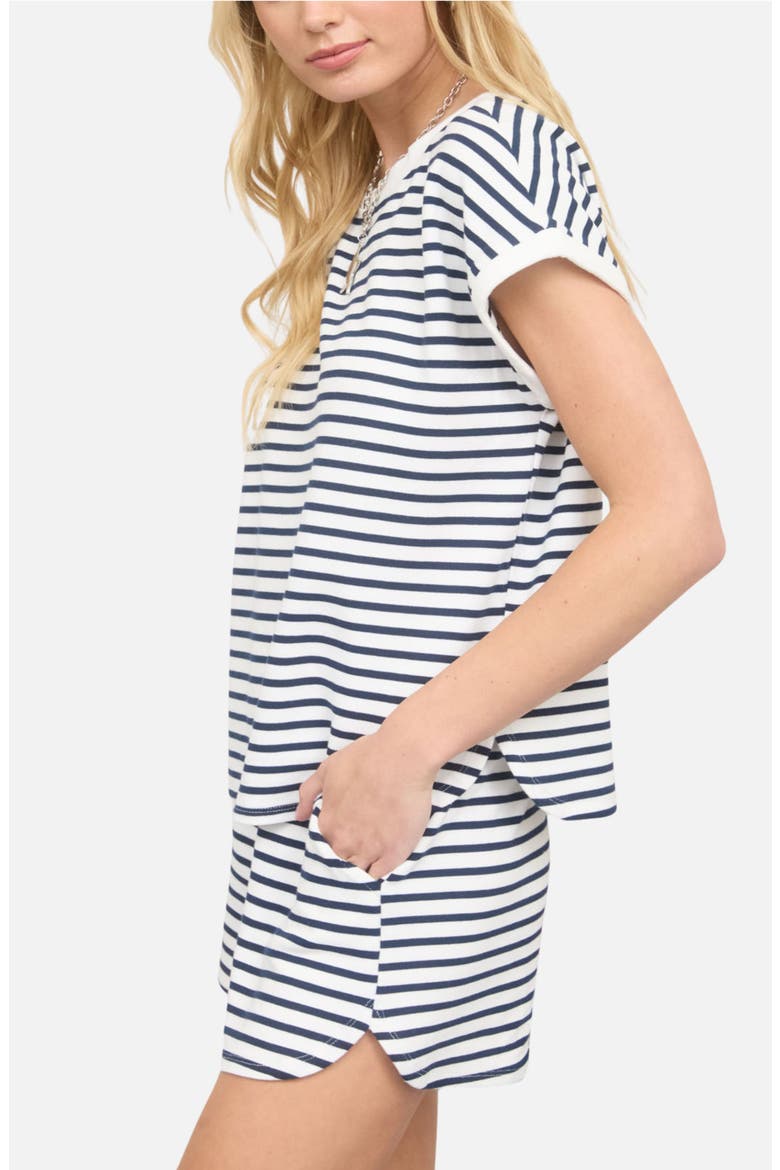 Stripe Cotton Blend Top & Shorts Set, Alternate, color, NAVY