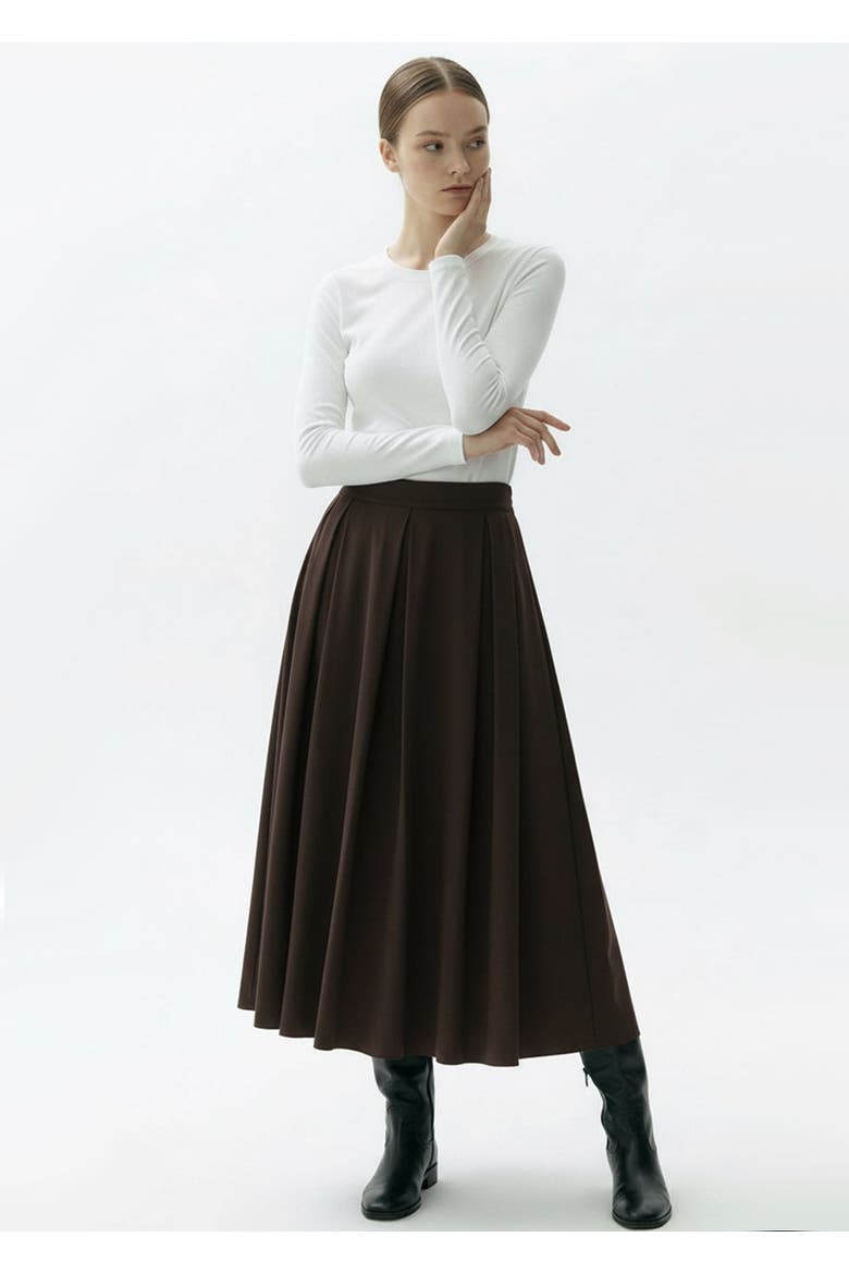 Jakayla Chic Pleated Midi Skirt, Main, color, BROWN