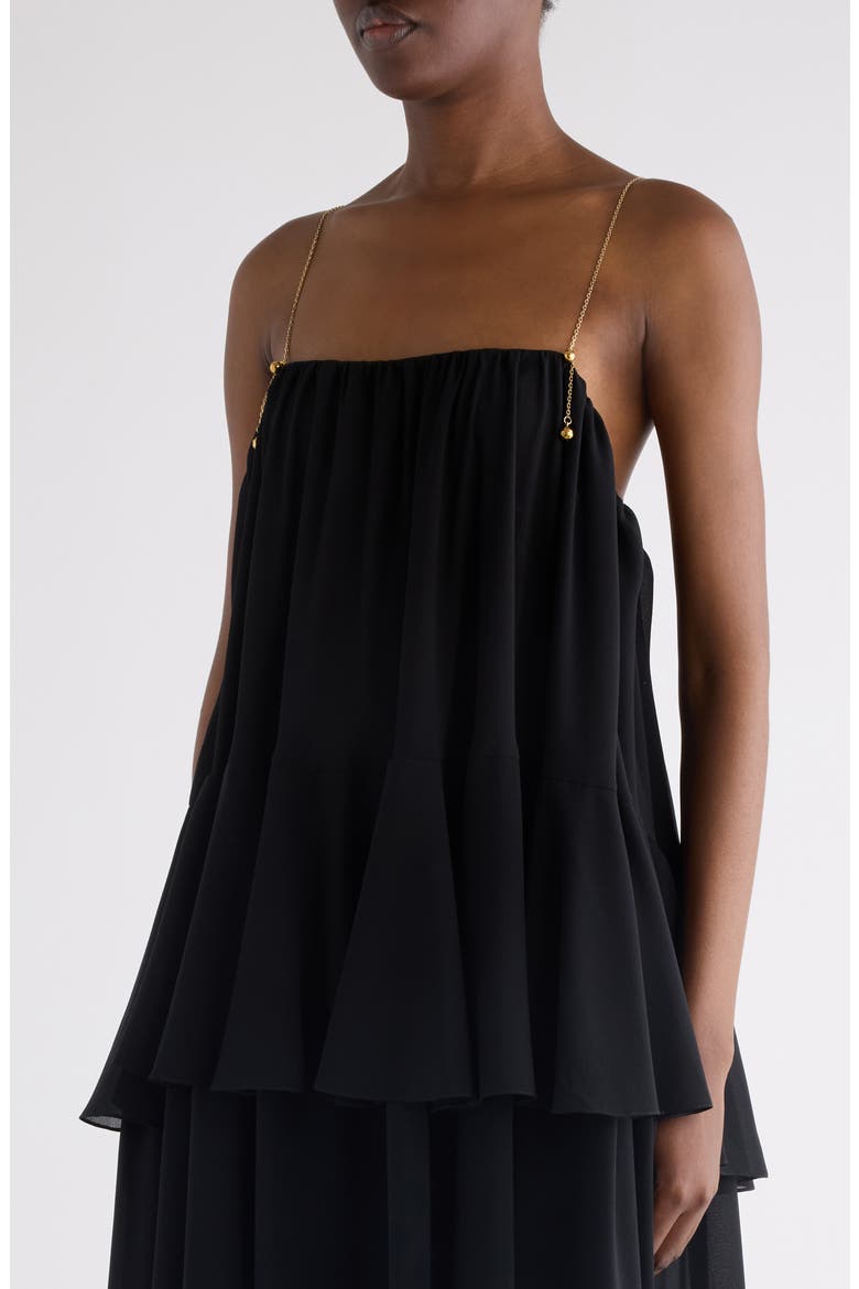 Chain Strap Peplum Silk Georgette Maxi Dress, Alternate, color, BLACK