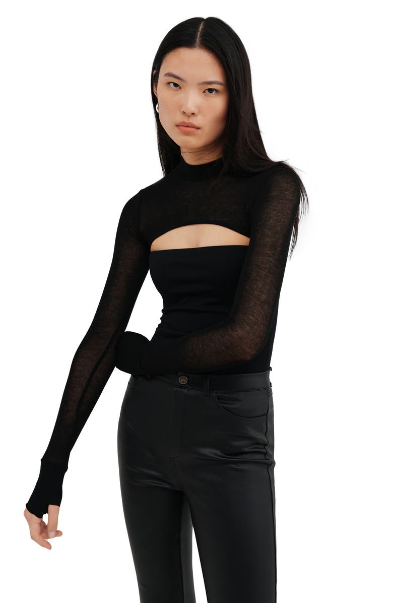 Two Lines by Marcella Graham Long Sleeve Bolero Top, Alternate, color, Black