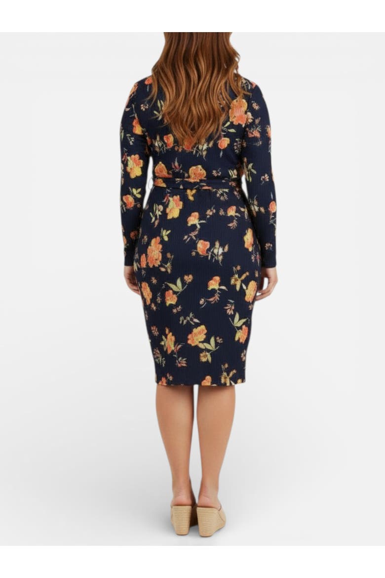 Printed Sylvia Wrap Midi Dress, Alternate, color, Navy Coral Bouquet