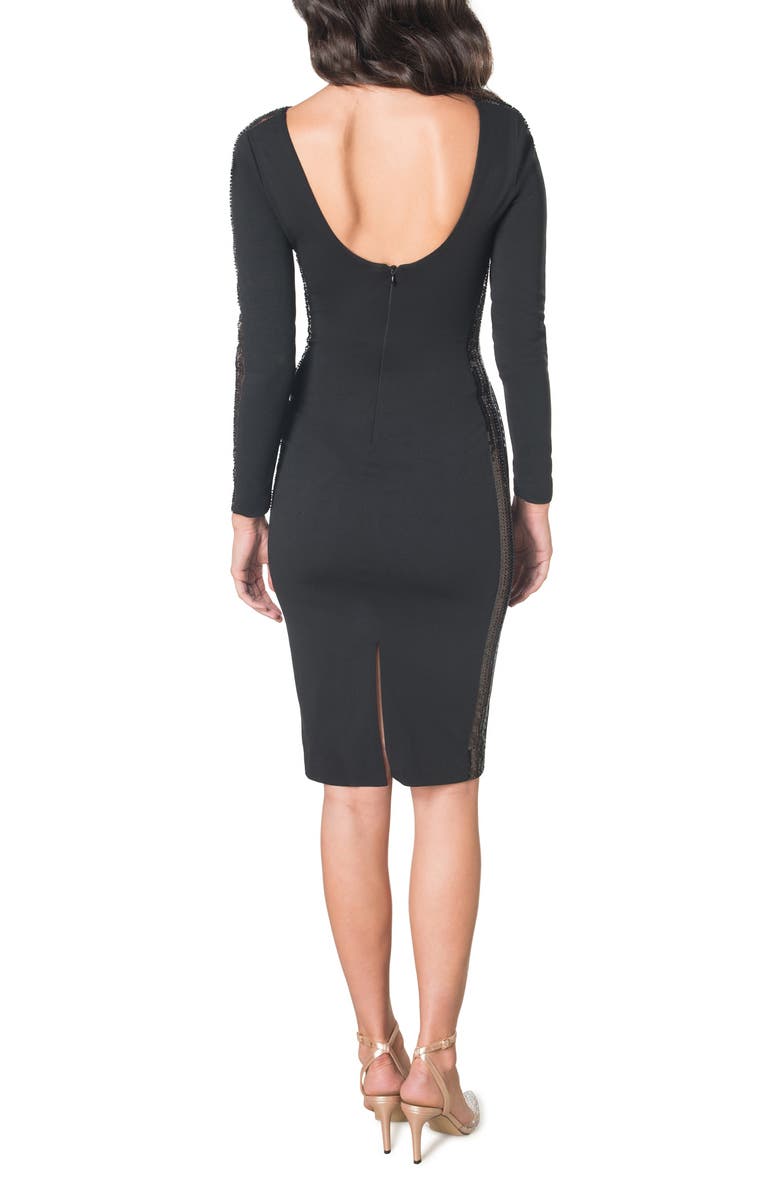 Dress the Population Emery Illusion Inset Long Sleeve Sequin Cocktail Dress, Alternate, color, 