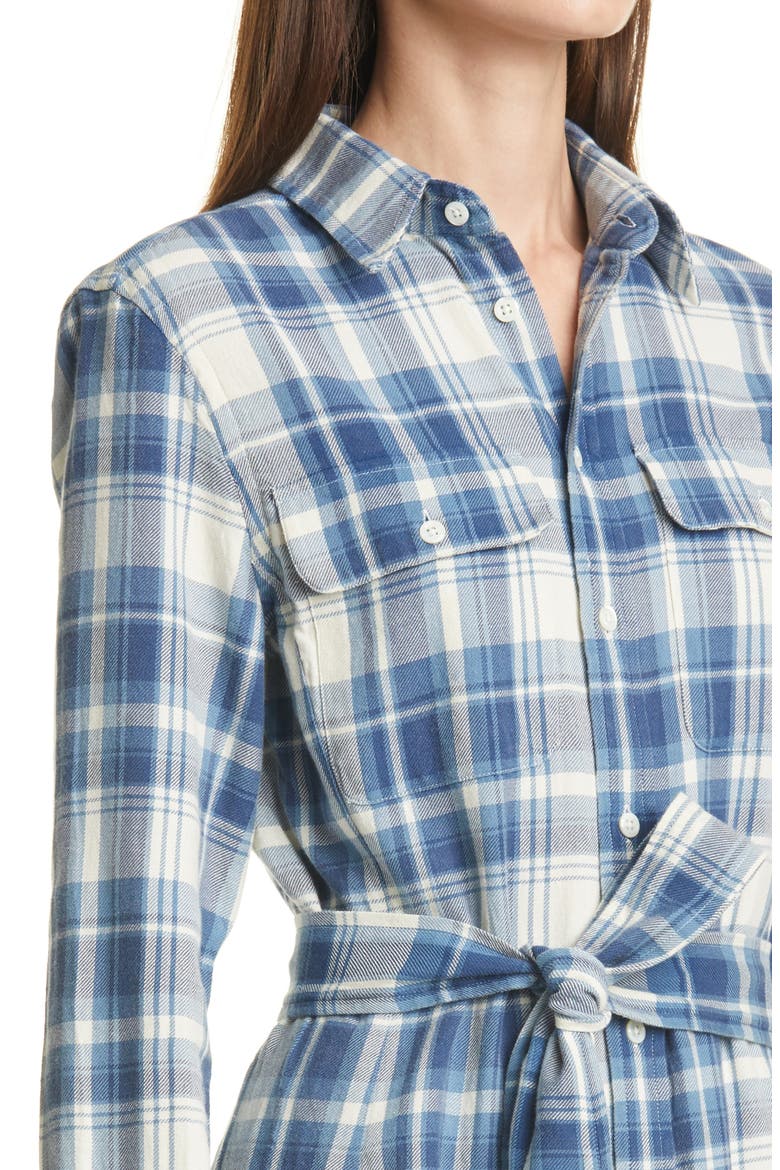 Stephanie Plaid Long Sleeve Cotton Shirtdress, Alternate, color, BLUE/ WHITE