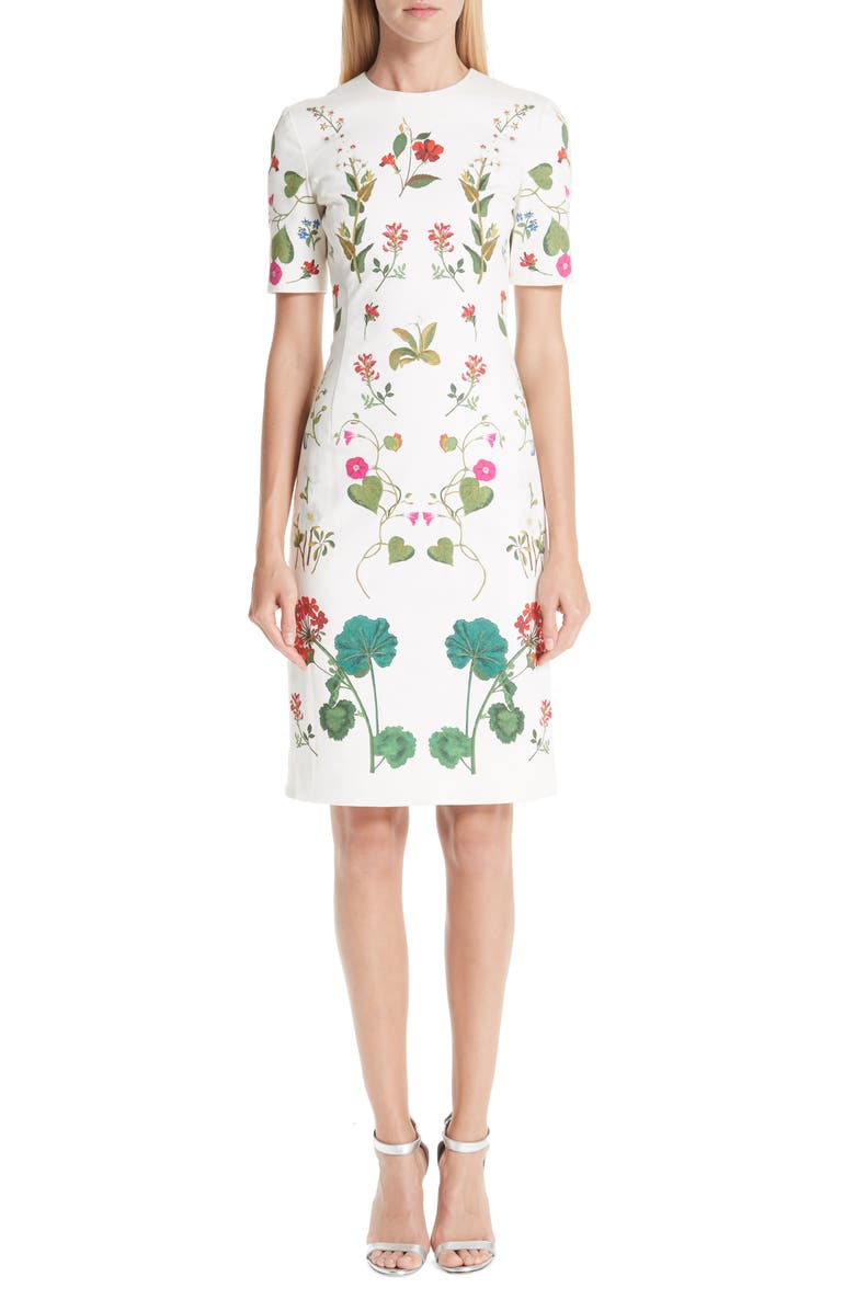 Oscar de la Renta Garden Print Sheath Dress, Main, color, 