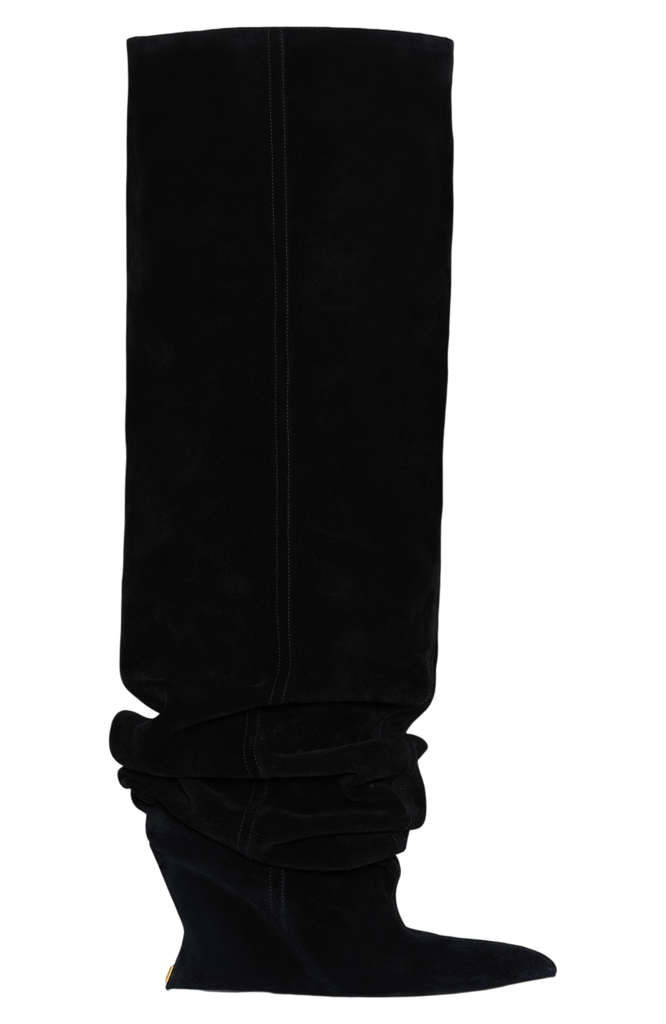 Suede leather Wedge thigh-high boots, Alternate, color, black