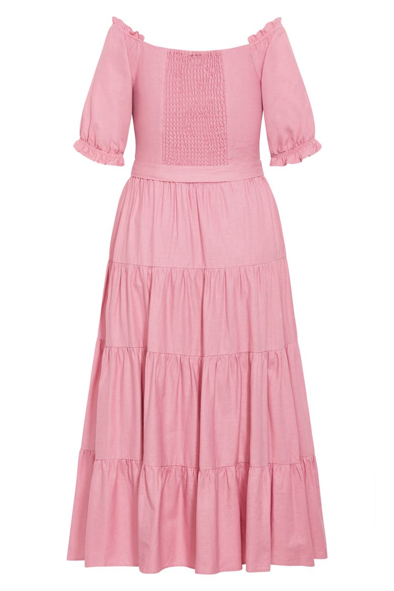 Puff Sleeve Tie Belt Midi Dress, Alternate, color, BLUSH