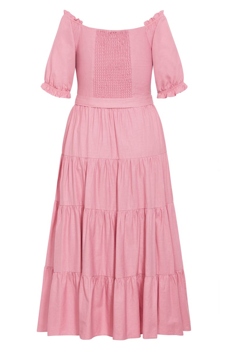 City Chic Puff Sleeve Tie Belt Midi Dress, Alternate, color, Blush