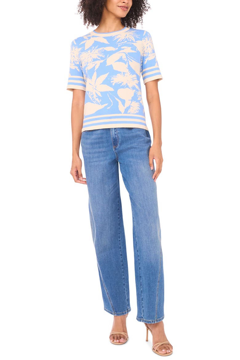 Floral Jacquard Cotton Sweater, Alternate, color, CERULEAN SKY