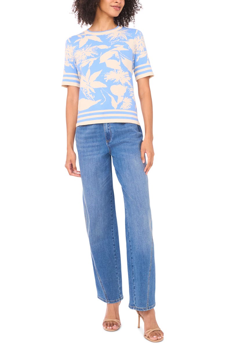 Vince Camuto Floral Jacquard Cotton Sweater, Alternate, color, Cerulean Sky