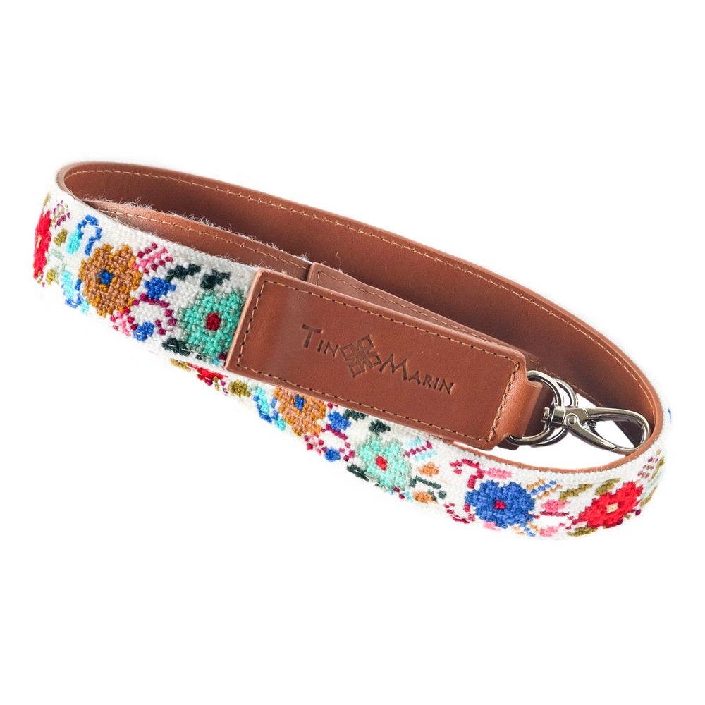 Mai Woven Bag Strap, Alternate, color, Blue Flowers with Leather
