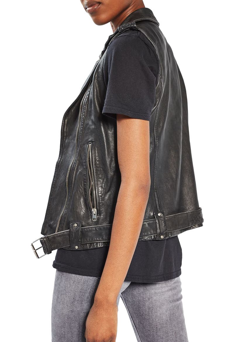 Leather Moto Vest, Alternate, color, BLACK