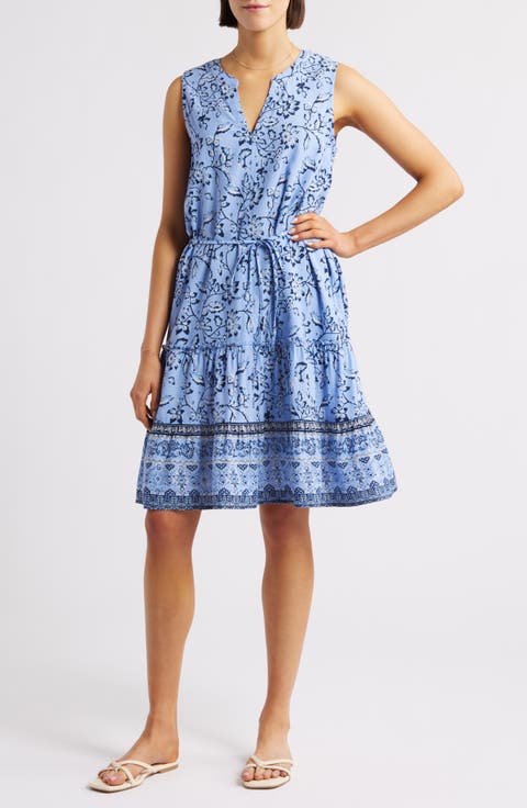 Atlas Print Sleeveless Tiered Dress