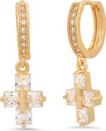 HMY JEWELRY 18K Gold Plated Crystal Cross Hoop Earrings