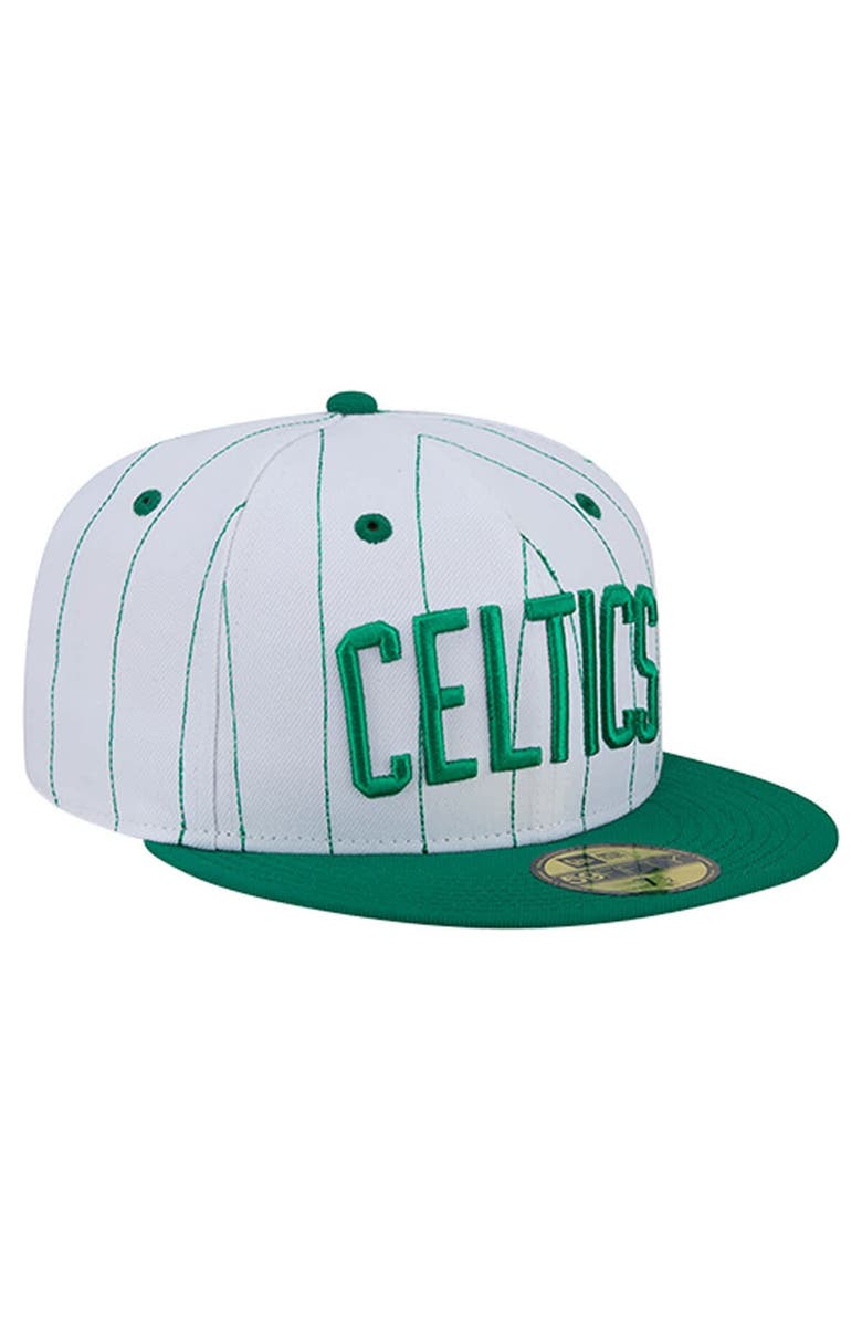 New Era Men's New Era  White Boston Celtics Wordmark Pinstripe 59FIFTY Fitted Hat, Alternate, color, White