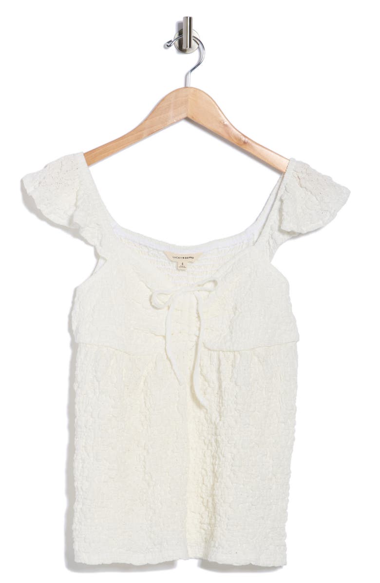 Lucky Brand Textured Babydoll Top, Alternate, color, Bright White