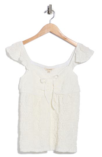 Lucky Brand Textured Babydoll Top In White