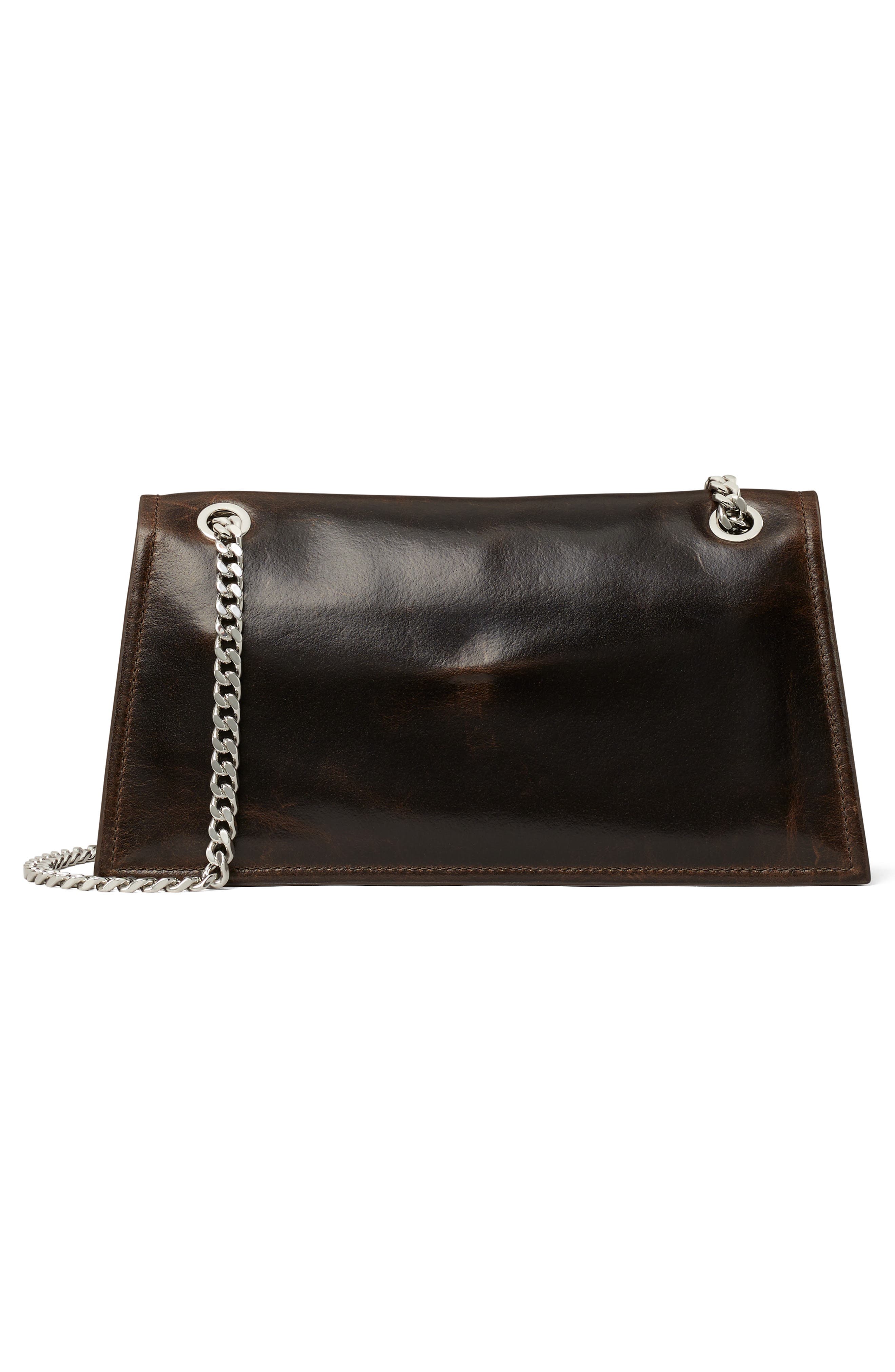 Kira Turnlock Distressed Leather Shoulder Bag, Alternate, color, DARK BROWN