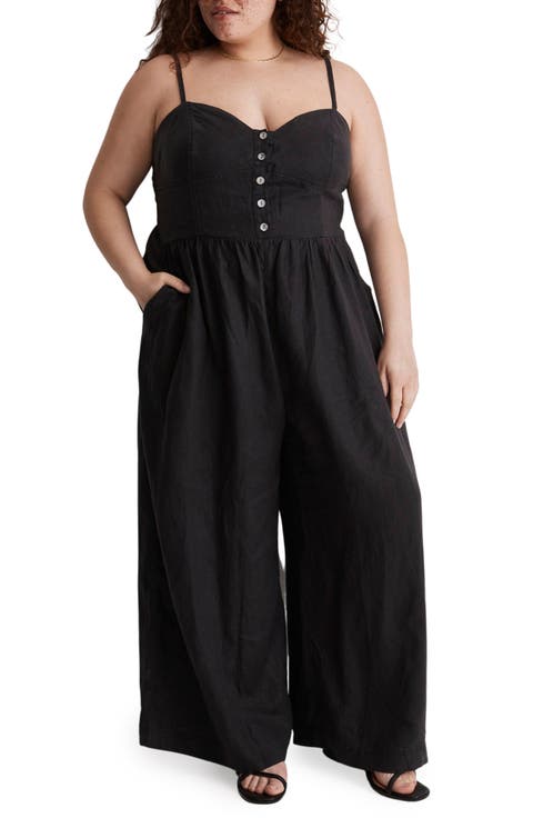 Sleeveless Wide Leg Linen Jumpsuit (Plus Size)