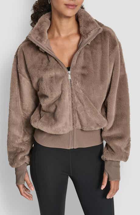 DKNY Faux Fur Zip Jacket with Removable Hood