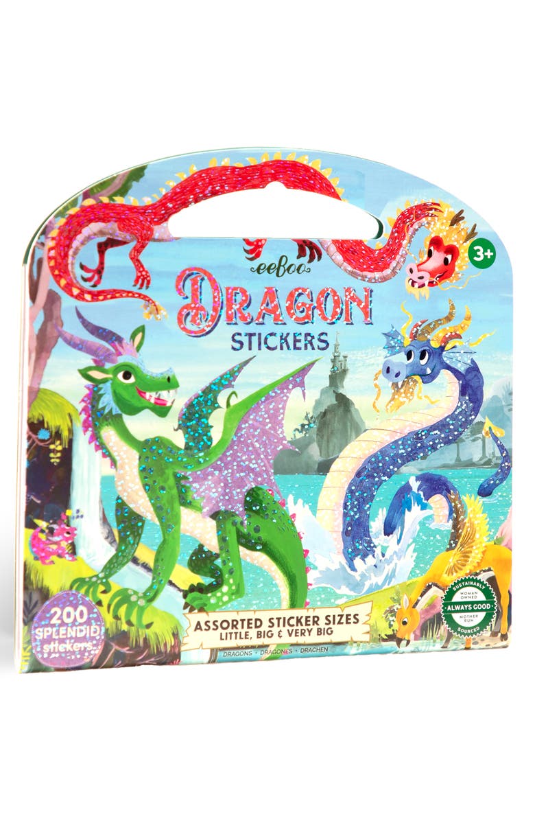eeBoo Dragon Shiny Sticker Book, 200+ Sparkling Fantasy Stickers, 3 Sizes, Main, color, 