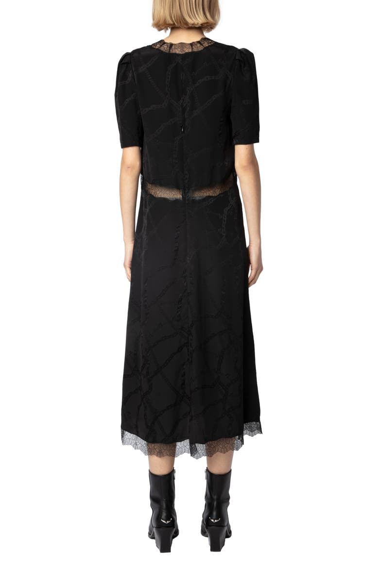 Redox Jac Chaines Lace Trim Silk Dress, Alternate, color, NOIR