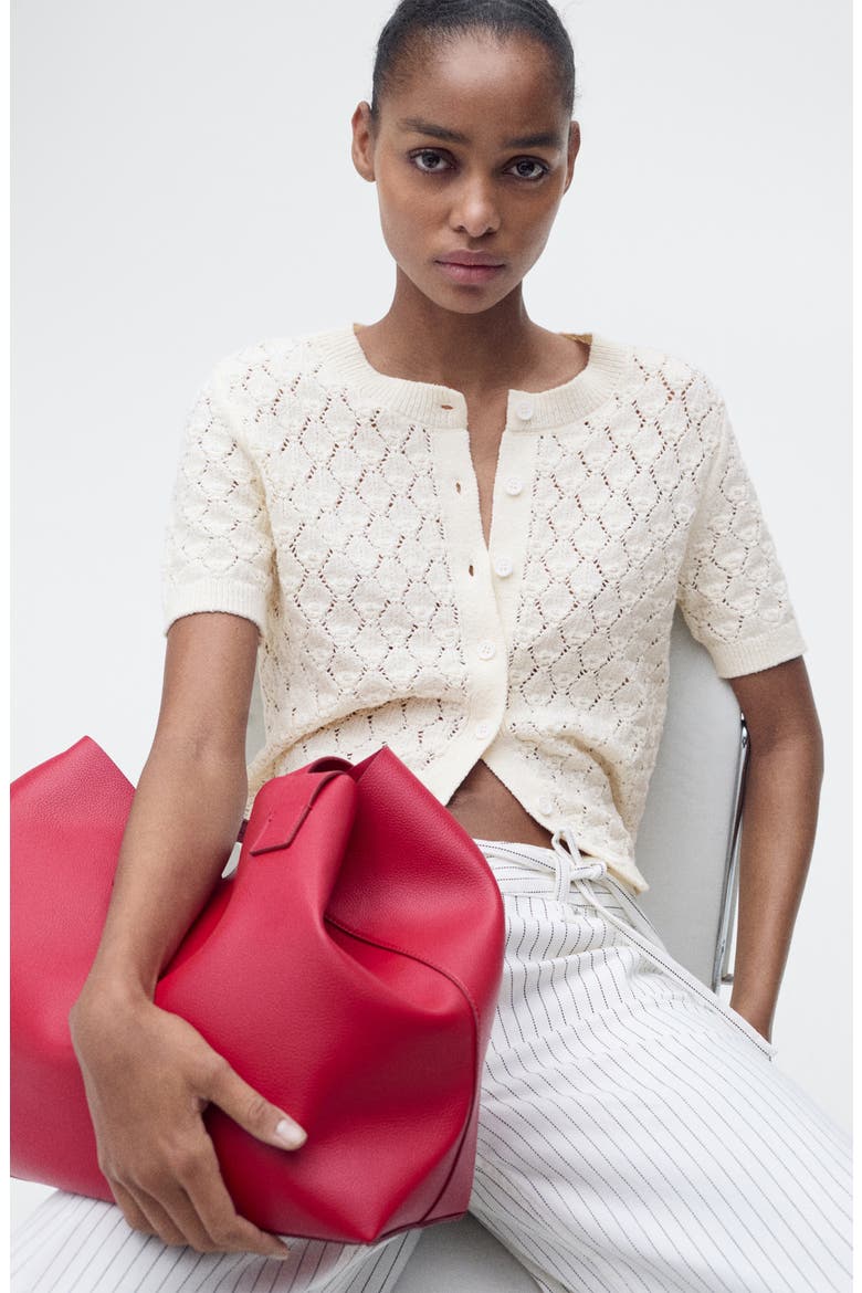 Sita Open Stitch Short Sleeve Cardigan, Alternate, color, ECRU