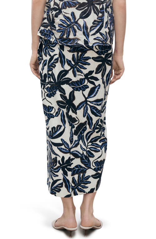 Mango Print Linen Blend Faux Wrap Midi Skirt In Blue
