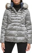 Kenneth Cole New York Core Mixed Puffer Jacket with Faux Fur Trim