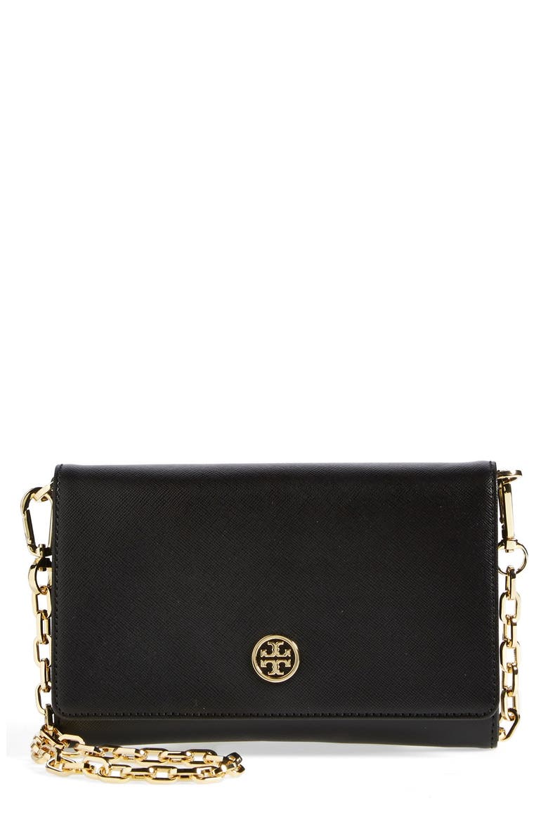 'Robinson' Leather Wallet on a Chain, Main, color, BLACK
