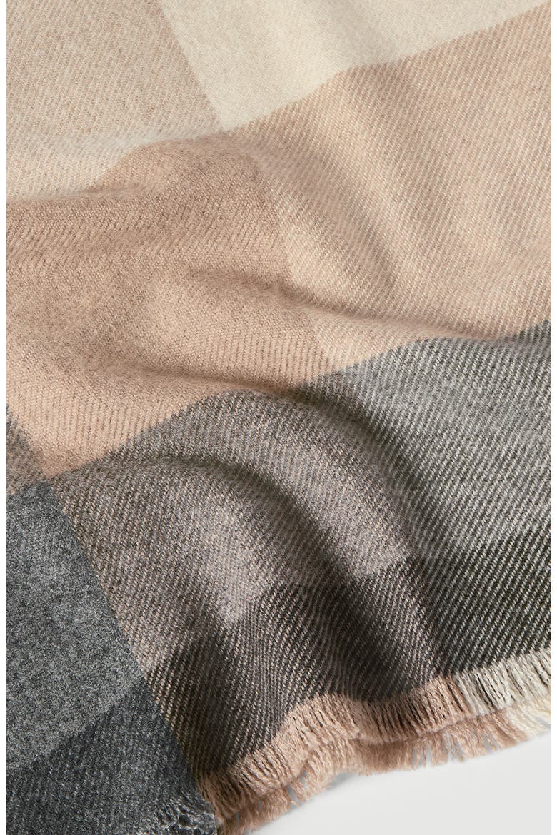 Wool and cashmere checked twill scarf, Alternate, color, Beige