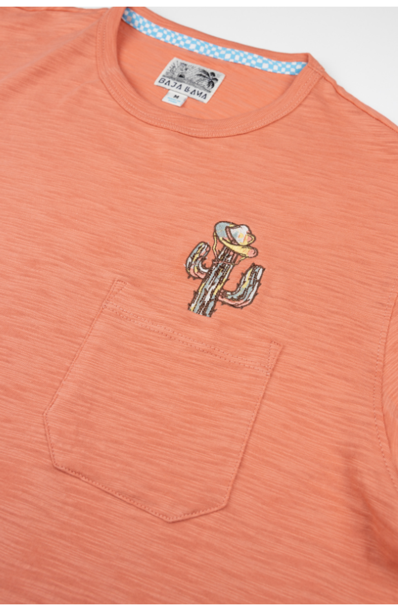 Baja Llama Cactus Hat - Slub Pima Pocket Tee, Alternate, color, Coral