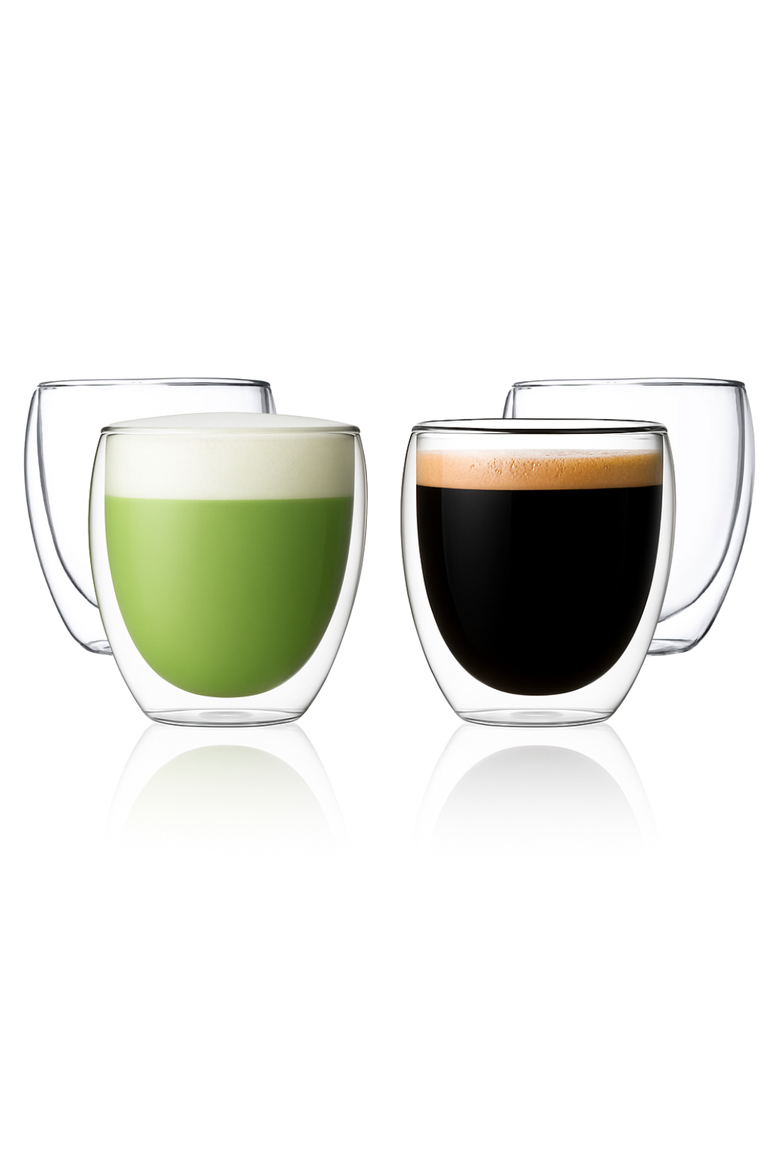 Double Wall Glass Coffee Mugs Cups - 12oz - Set of 4, Main, color, Clear