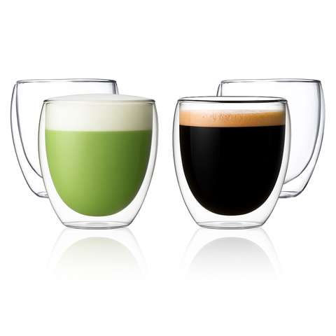 Double Wall Glass Coffee Mugs Cups - 12oz - Set of 4