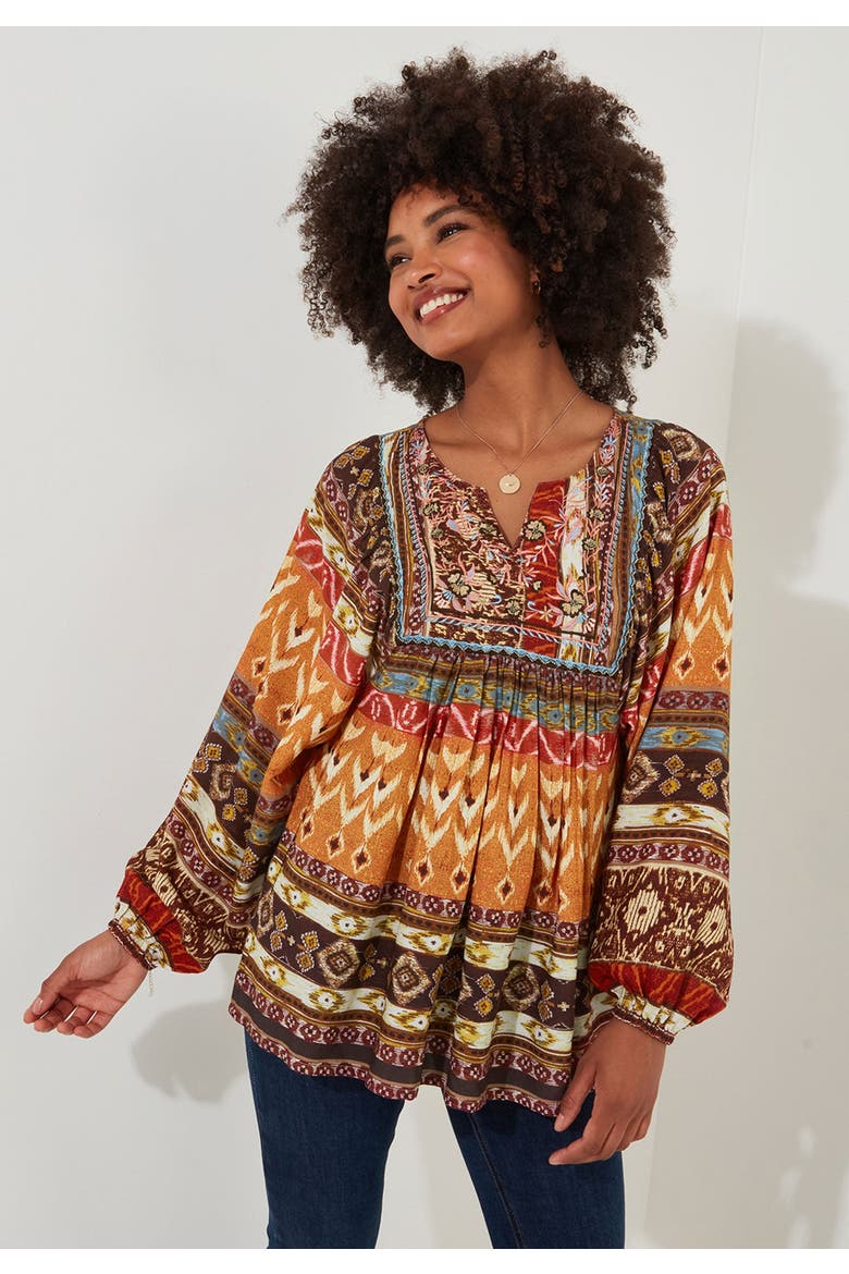 Blouson Sleeve Beaded Tunic, Alternate, color, RUSTIC TAPESTRY
