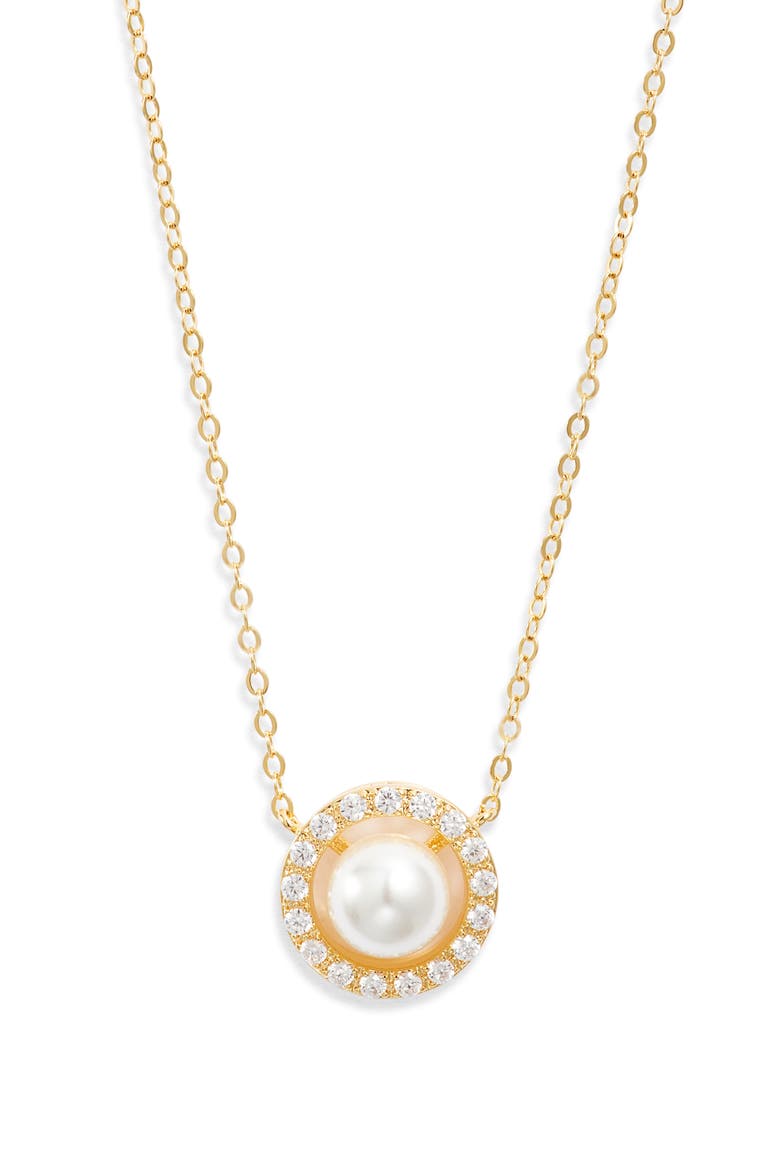Dainty Cubic Zirconia & Faux Pearl Pendant Necklace, Main, color, CLEAR- WHITE- GOLD