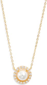 Nordstrom Dainty Cubic Zirconia & Faux Pearl Pendant Necklace