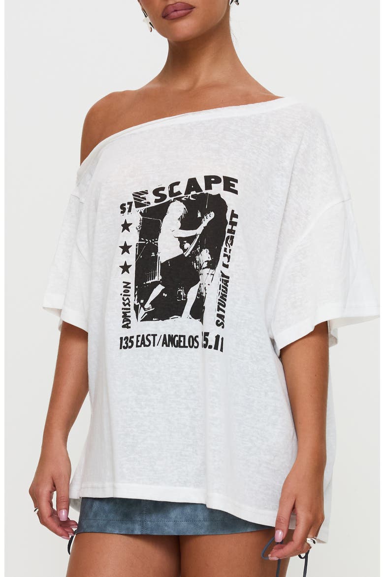 Kippa Off the Shoulder Oversize Graphic T-Shirt, Main, color, WHITE